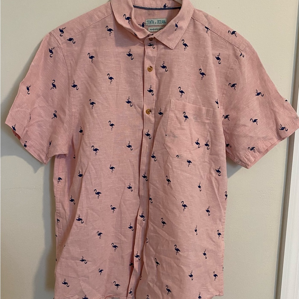 Tenth and Ocean Men's Pink Flamingo Casual Button Down Shirt